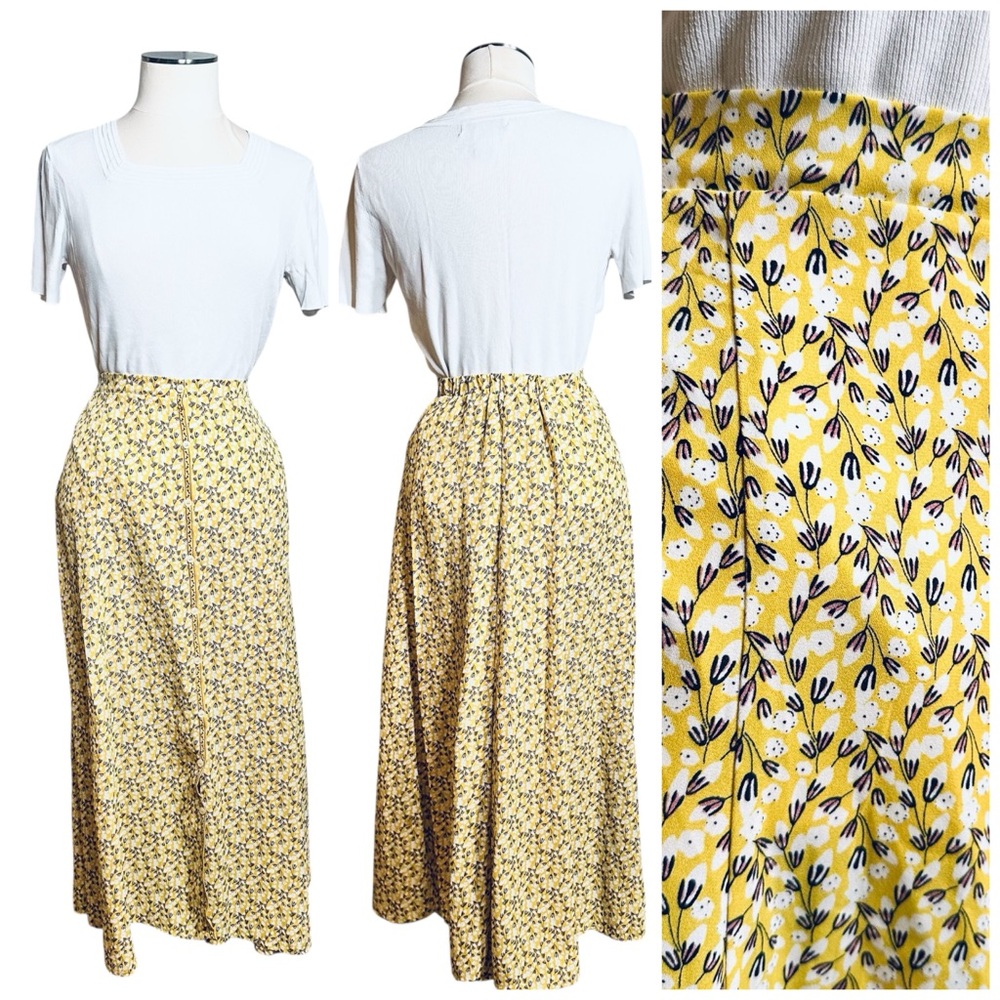 Max Studio button down Yellow Floral Skirt